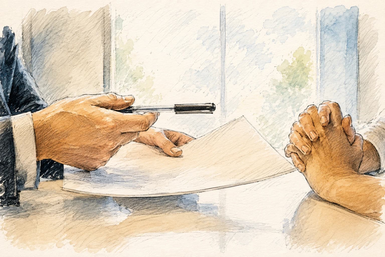 Sketch of a plan being put into action across the table
